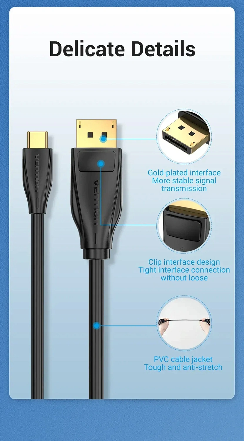 CGYBH Кабель USB-C to DP 8K Vention 2M Black
