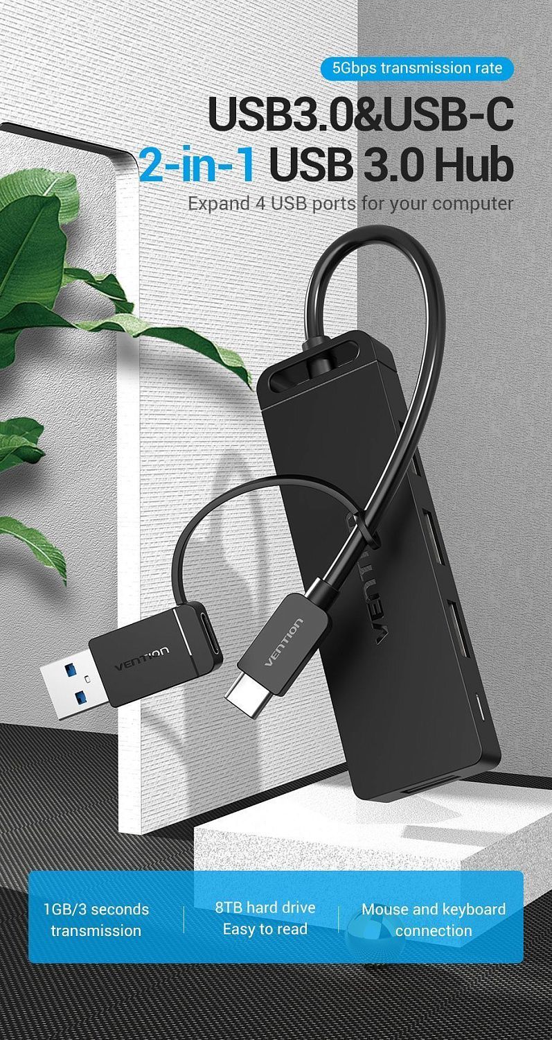 CHTBB USB-хаб Vention USB 3.0/USB-C - 4xUSB-A 3.0, длина: 0.15м, цвет: черный CHTBB USB-хаб Vention USB 3.0/USB-C - 4xUSB-A 3.0, длина: 0.15м, цвет: черный