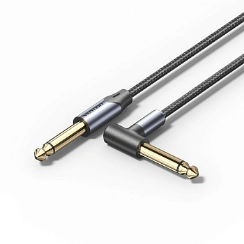 BKEHG Кабель Cotton Braided 6.35mm TS Male to Male Right Angle Audio Cable 1.5M Gray Aluminum Alloy