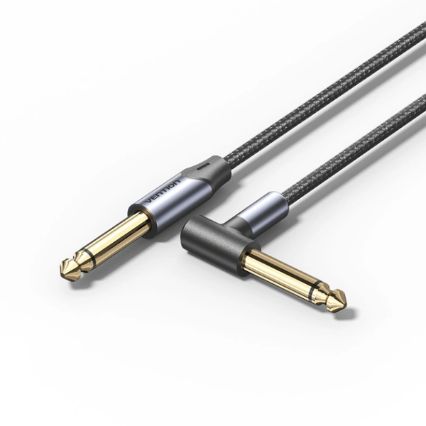 BKEHG Кабель Cotton Braided 6.35mm TS Male to Male Right Angle Audio Cable 1.5M Gray Aluminum Alloy