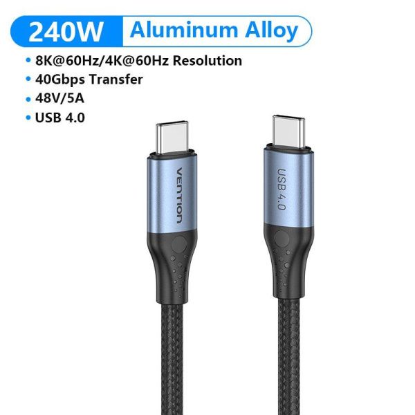 TAVHF Кабель Type-C-Type-C 4.0 Vention, 240W 1м, цвет: серый TAVHF Кабель Type-C-Type-C 4.0 Vention, 240W 1м, цвет: серый