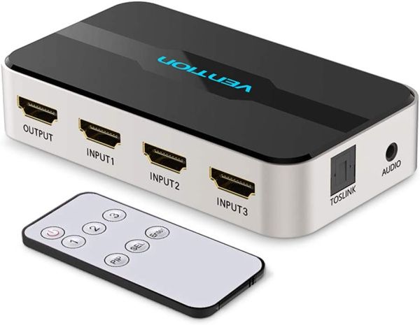 AFJH0 Переключатель HDMI Vention 3x1 HDMI v1.4 4К 30 Гц, Toslink Optical Female, 3.5мм аудио AFJH0 Переключатель HDMI Vention 3x1 HDMI v1.4 4К 30 Гц, Toslink Optical Female, 3.5мм аудио
