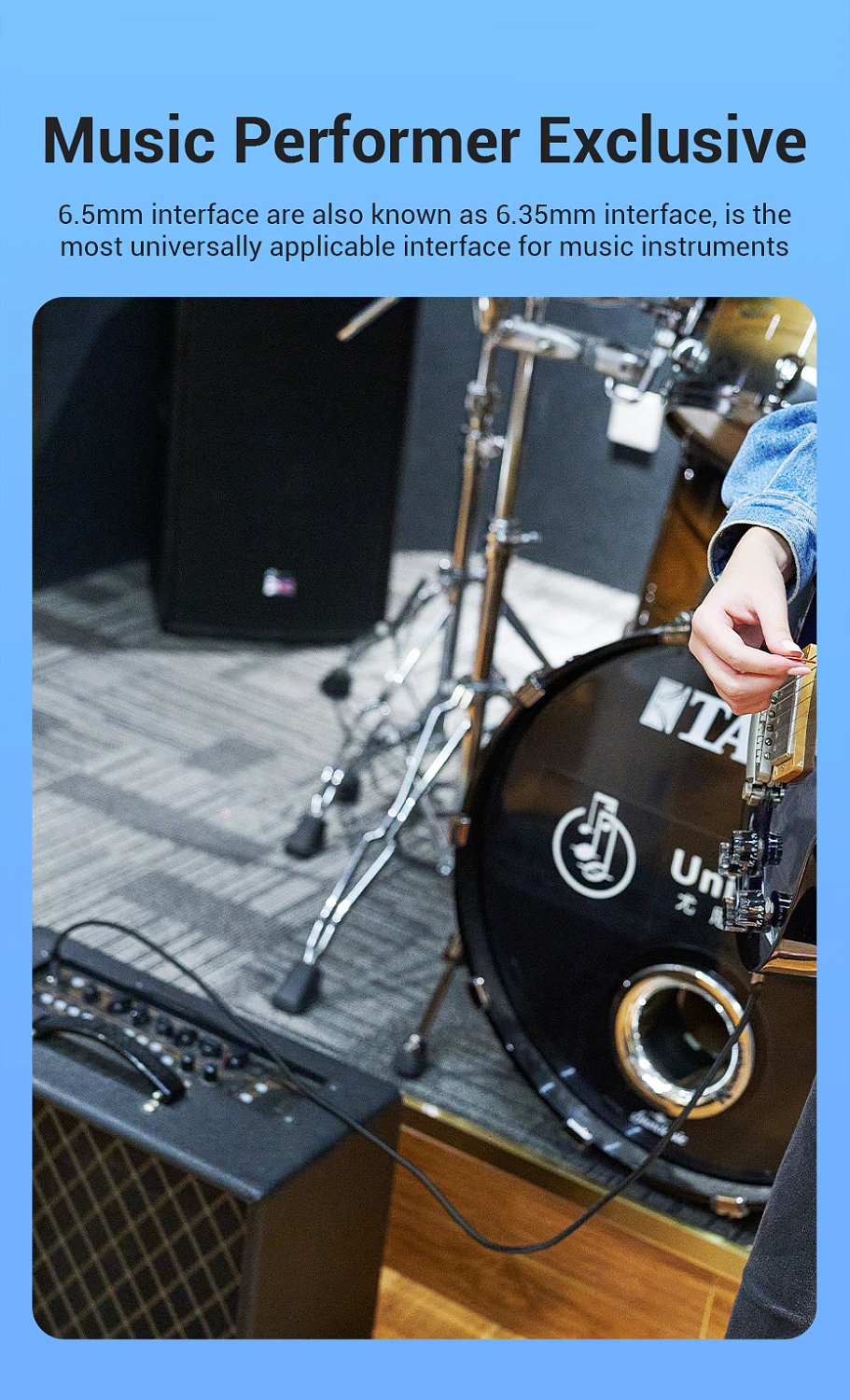 BASHF Кабель Cotton Braided 6.35mm TS Male to Male Audio Cable 1M Gray Aluminum Alloy Type