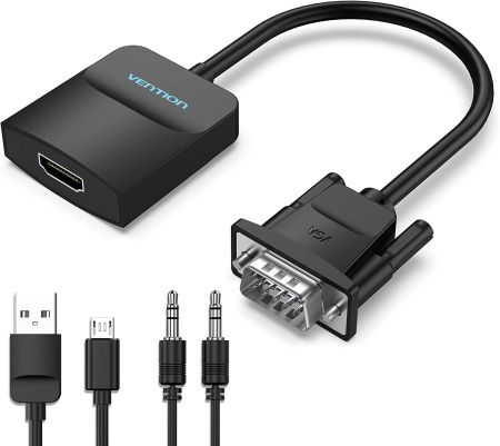ACNBB Конвертор Vention VGA - HDMI (аудио + доп. питание), длина: 0.15м, цвет: черный