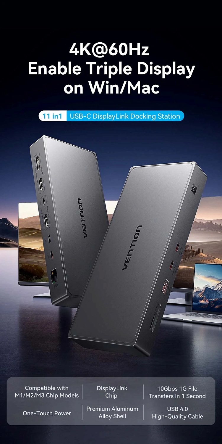 TPWH0 Док-станция USB-C - USB-A 3.2, 2xUSB-C 3.2, 2xHDMI v2.0 4K 60Hz, DP 4K 60Hz, USB-C 4K 60Hz, LAN 1Gbit, SD/TF, PD 100W