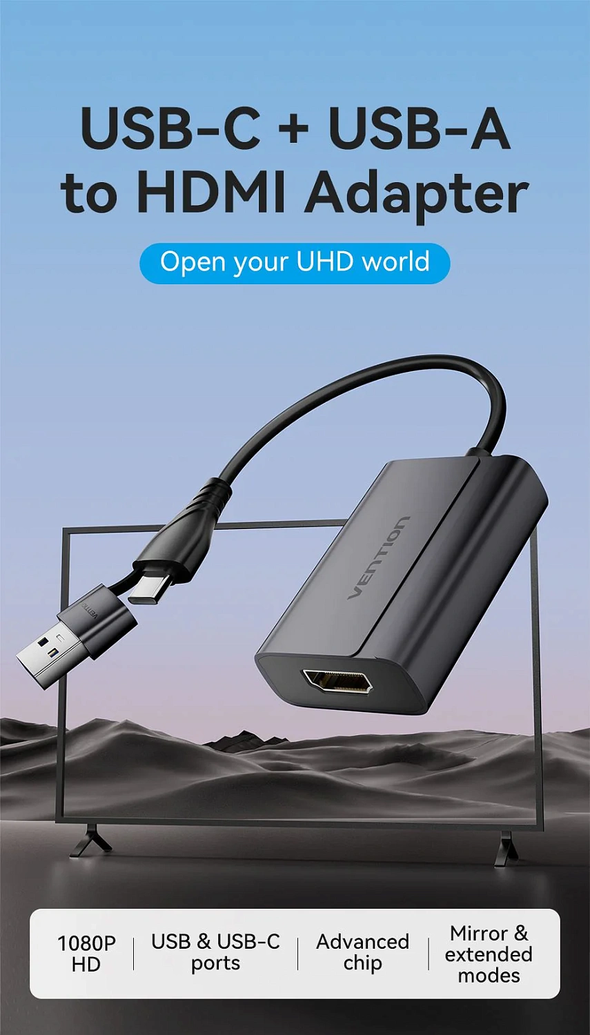ACYHB Конвертор Vention USB-C / USB-A to HDMI, длина: 0.15м, цвет: черный ACYHB Конвертор Vention USB-C / USB-A to HDMI, длина: 0.15м, цвет: черный