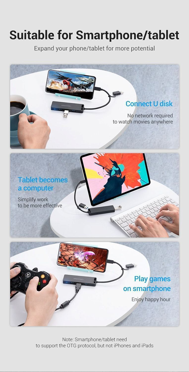 CHTBB USB-хаб Vention USB 3.0/USB-C - 4xUSB-A 3.0, длина: 0.15м, цвет: черный CHTBB USB-хаб Vention USB 3.0/USB-C - 4xUSB-A 3.0, длина: 0.15м, цвет: черный