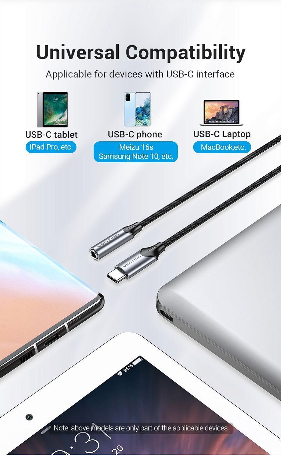 BGMHA Аудио кабель Type-C - 3.5мм Vention (с ЦАП) длина: 0.1м, цвет: серый