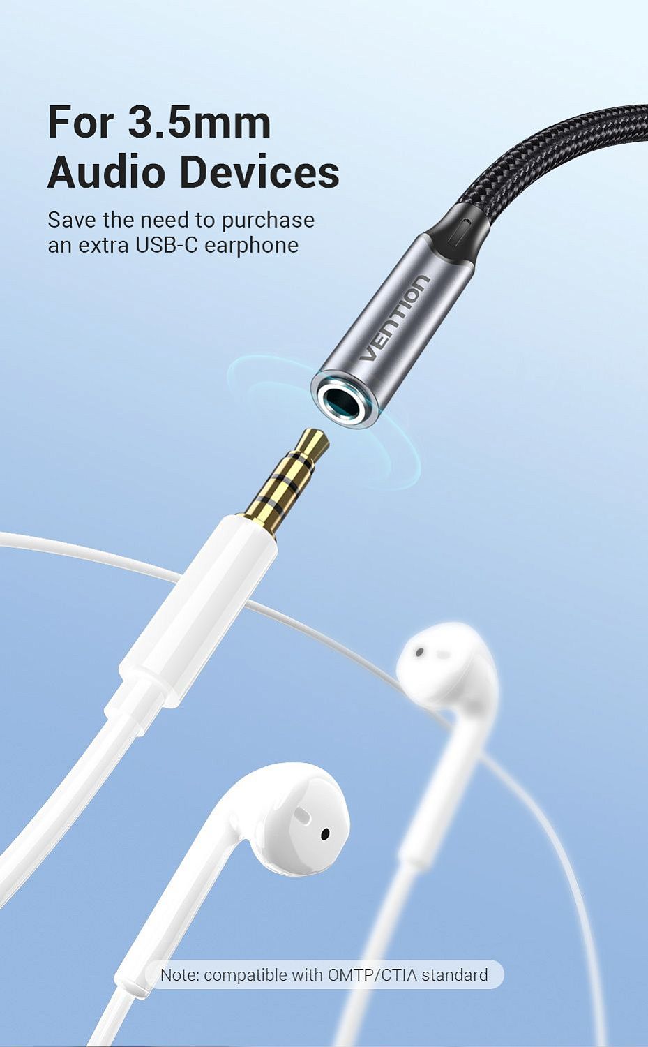 BGMHA Аудио кабель Type-C - 3.5мм Vention (с ЦАП) длина: 0.1м, цвет: серый