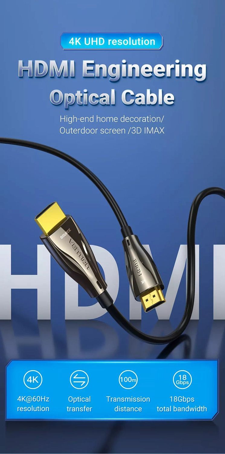 ALABV Оптический Кабель HDMI v2.0 4K 60Hz Vention длина: 40м, цвет: черный ALABV Оптический Кабель HDMI v2.0 4K 60Hz Vention длина: 40м, цвет: черный