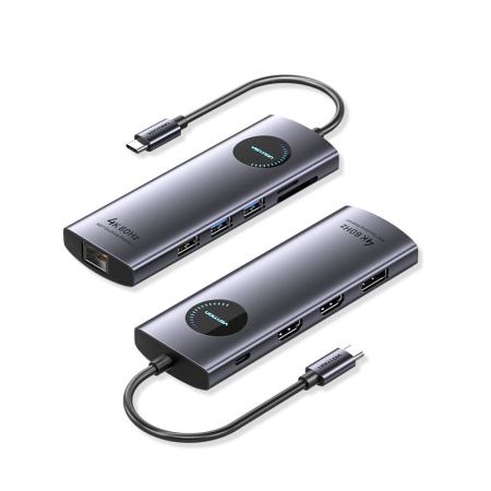 TQWHB Док-станция Vention USB-C - DP/HDMI x 2/USB 3.0 x 2/USB 2.0/RJ45/SD/TF/PD MST длина: 0.15м, цвет: серый