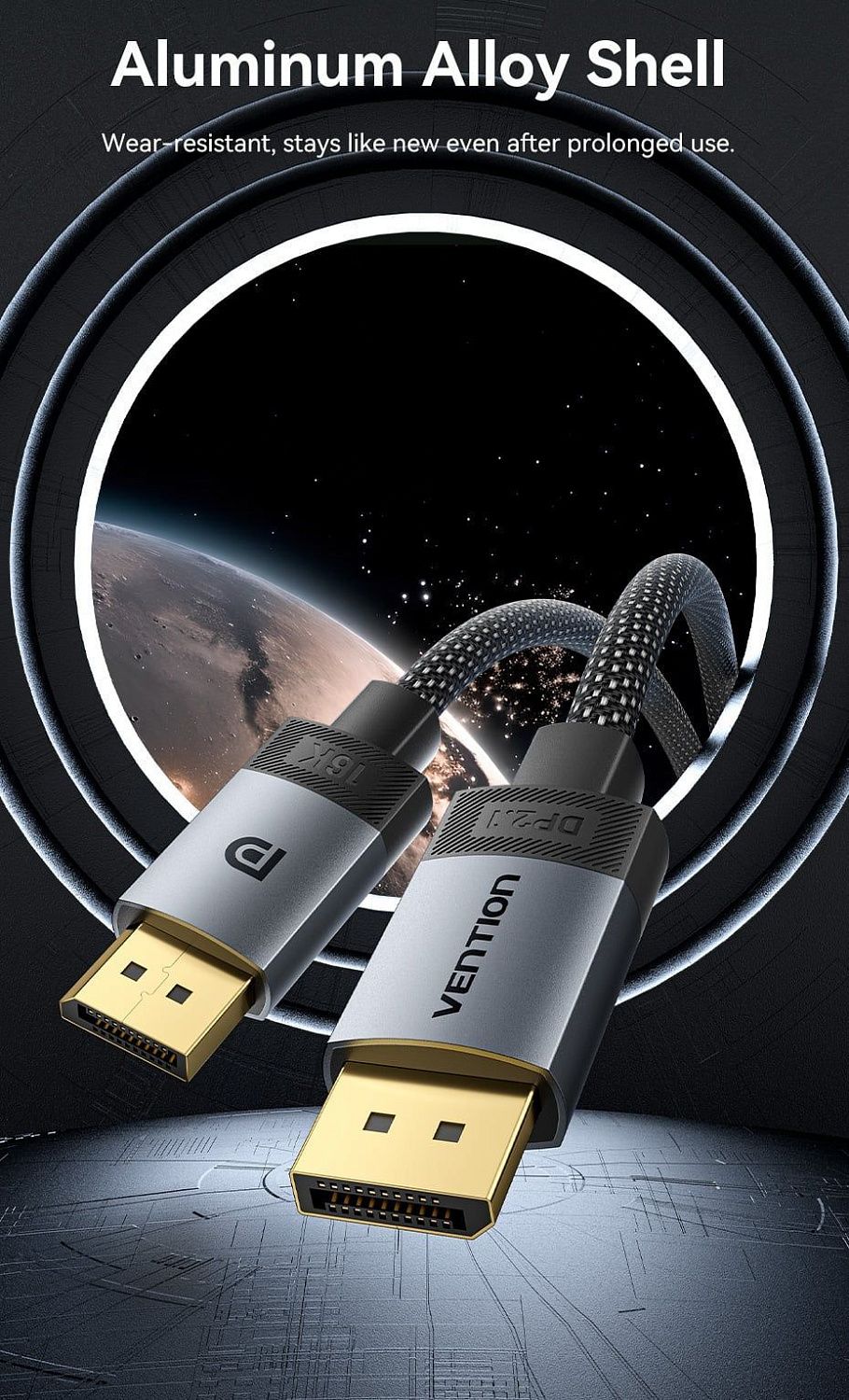 HGBHH Cotton Braided DP 2.1 Male to Male 16K HD Cable 2M Gray Aluminum Alloy Type