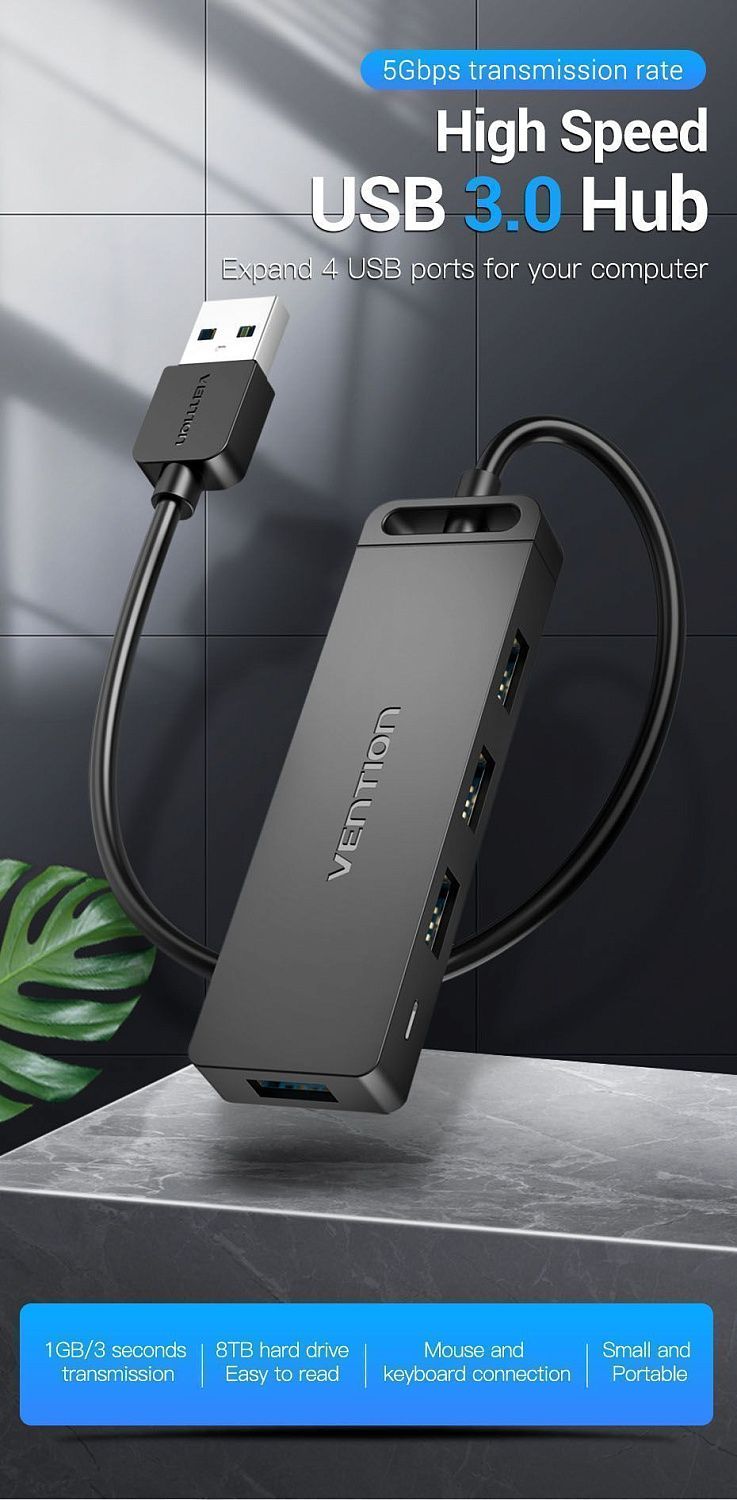 CHLBF USB-хаб Vention USB 3.0 - 4xUSB-A 3.0, длина: 1м, цвет: черный CHLBF USB-хаб Vention USB 3.0 - 4xUSB-A 3.0, длина: 1м, цвет: черный