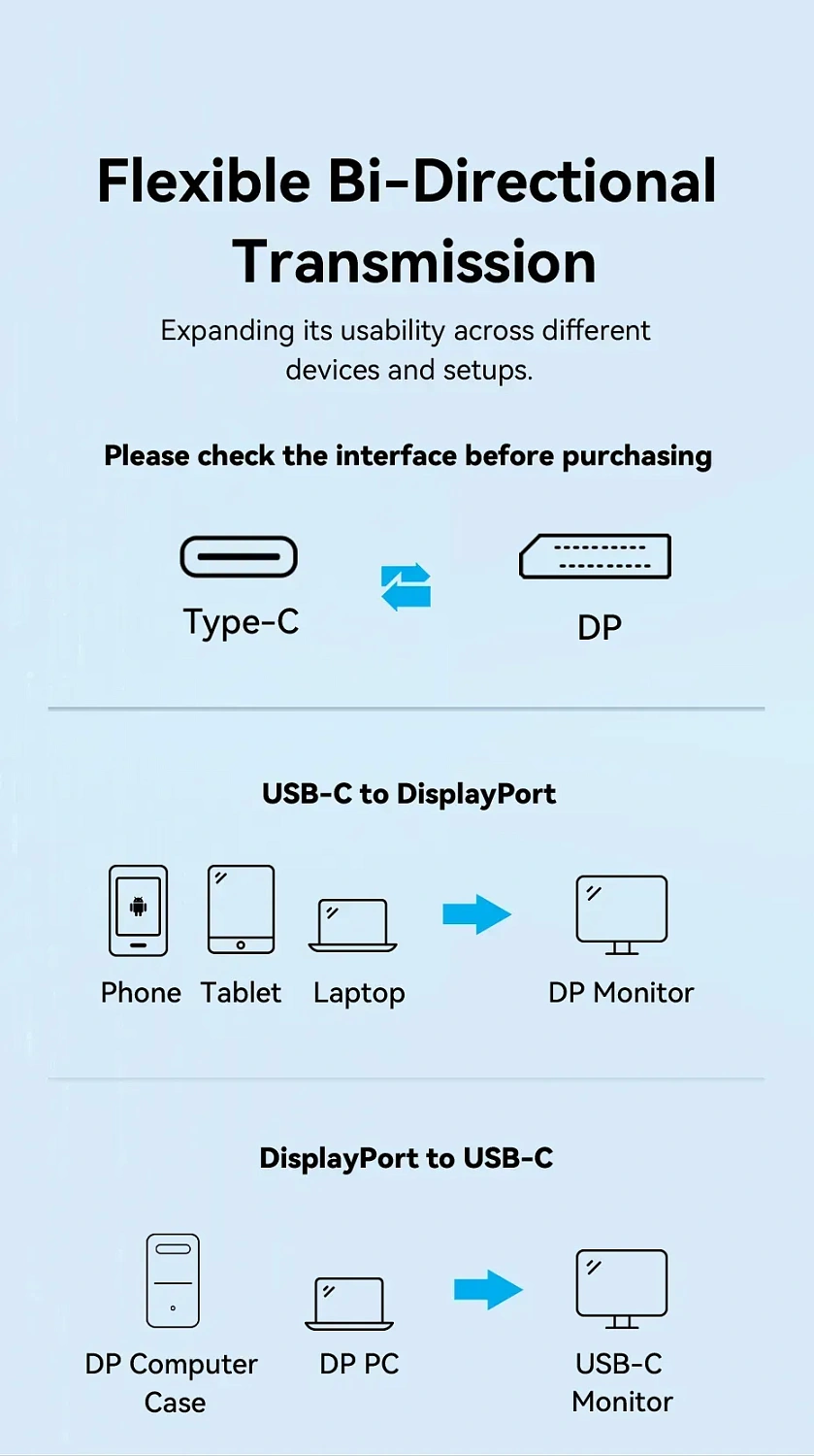 CRGBC Конвертер Cotton Braided USB-C to DP 8K Vention 0.25M Black