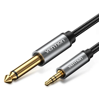 BCYHH Nylon Braided 3.5mm TRS Male to 6.35mm TS Male Audio Cable 2M Gray Aluminum Alloy Type