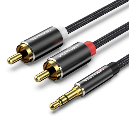 BCPBH Кабель Cotton Braided 3.5mm Male to 2RCA Male Audio Cable 2M Black Aluminum Alloy Type