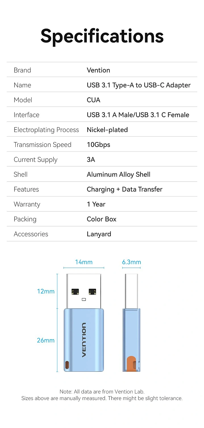 CUAH0 Переходник USB-A - USB-C Vention CUAH0 Переходник USB-A - USB-C Vention