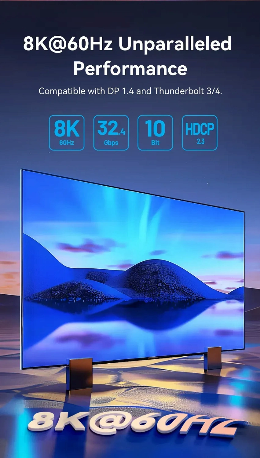 CRGBC Конвертер Cotton Braided USB-C to DP 8K Vention 0.25M Black