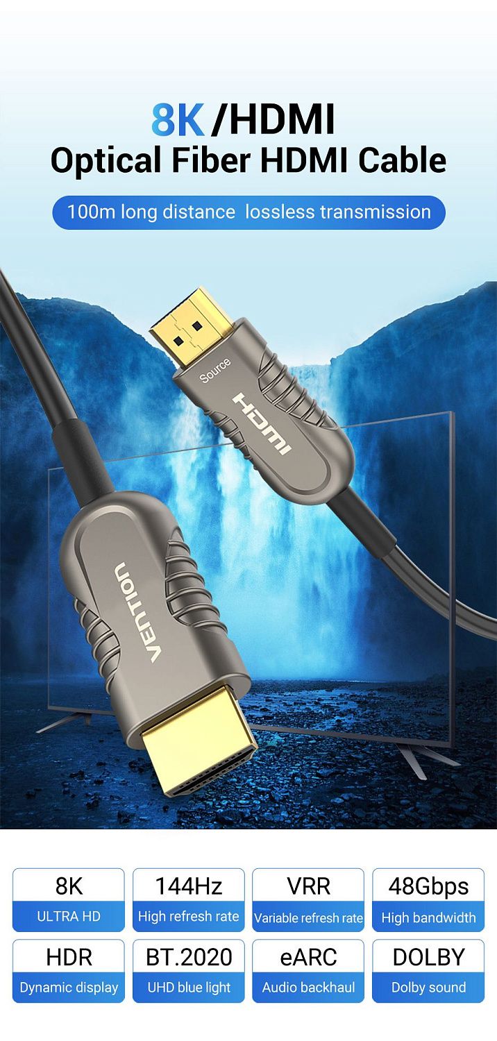 AAZBAD Кабель оптический Vention HDMI v2.1 8K 60Hz 100м, цвет: черный