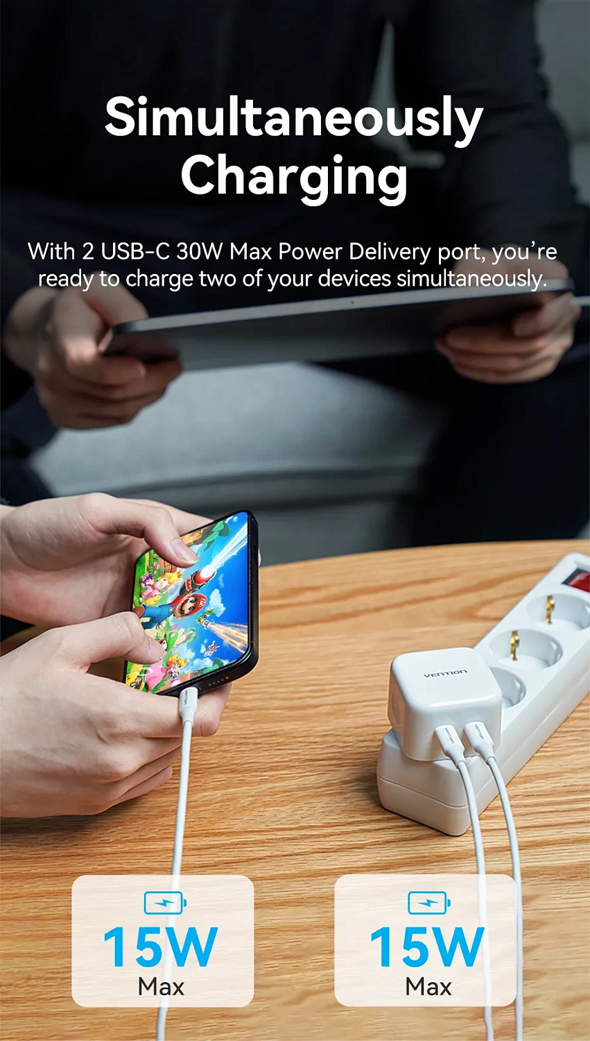 FBPW0-EU Зарядное устройство Vention USB-C+USB-C GaN (35W/35W) цвет: белый FBPW0-EU Зарядное устройство Vention USB-C+USB-C GaN (35W/35W) цвет: белый