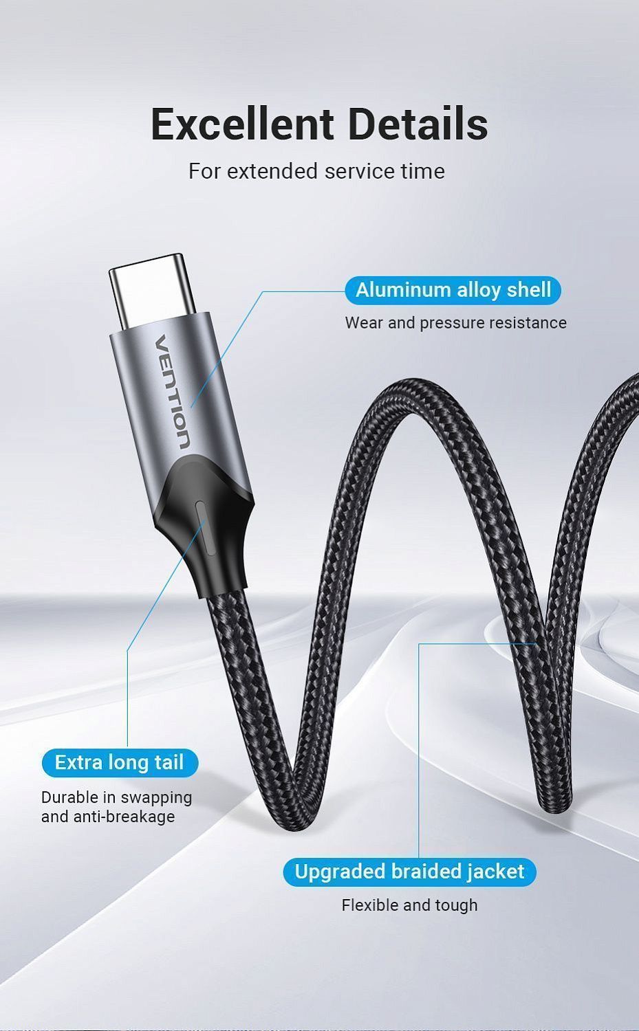 BGMHA Аудио кабель Type-C - 3.5мм Vention (с ЦАП) длина: 0.1м, цвет: серый