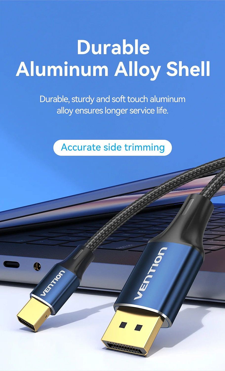 HCFLG Кабель Cotton Braided Mini DP Male to DP Male 8K HD Cable 1.5M Blue Aluminum Alloy Type