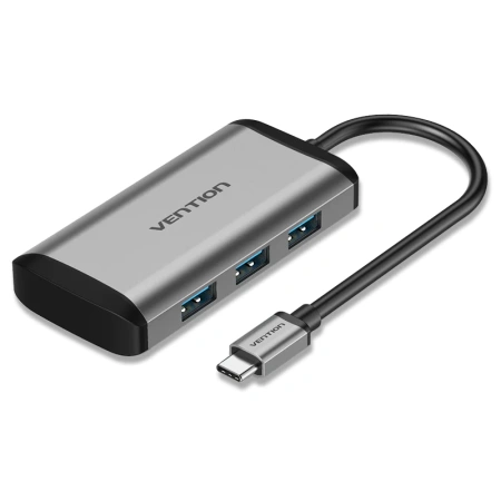 TGAHB Хаб Vention Type-C - 4xUSB 3.0+PD, длина: 0.15м, цвет: серый