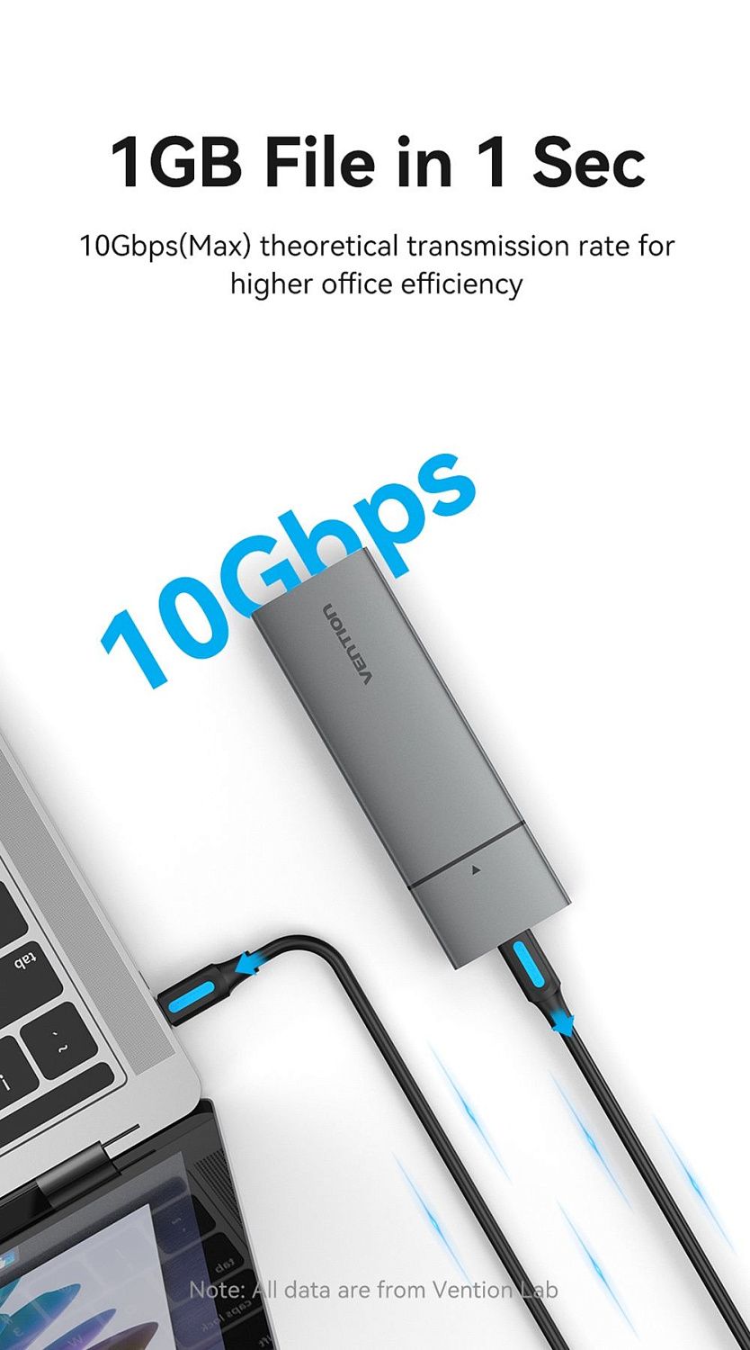 KPGH0 Бокс для SDD M.2 NVMe Vention (USB 3.1 Gen 2), цвет: серый KPGH0 Бокс для SDD M.2 NVMe Vention (USB 3.1 Gen 2), цвет: серый