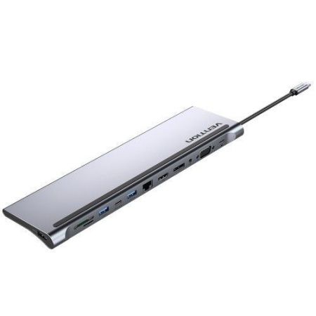THSHC Хаб Vention Type-C - DP/HDMI/VGA/USB-C Gen 1/USB 3.0x2/USB 2.0/RJ45/SD/TF/TRRS 3.5mm/PD