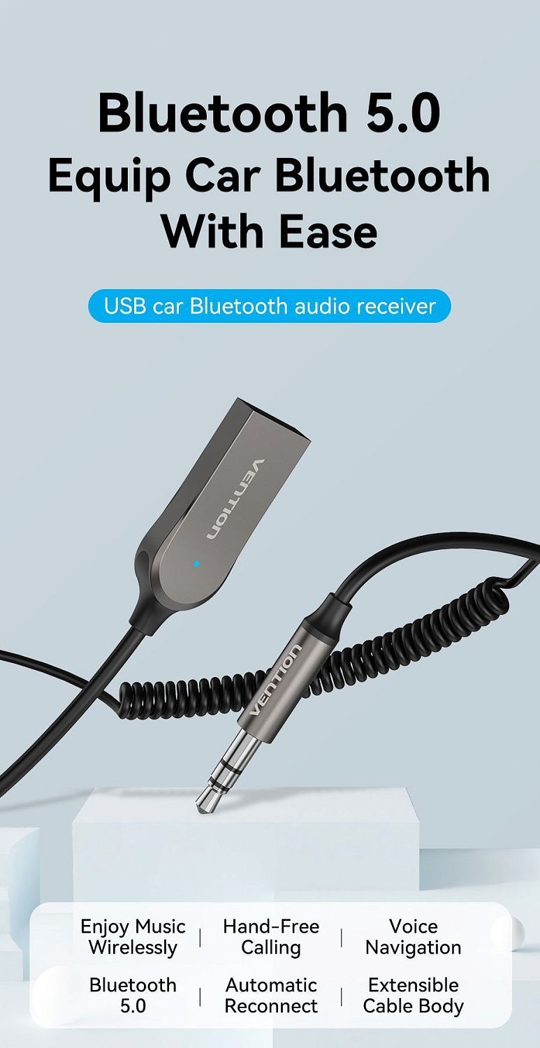 NAGHG Bluetooth 5.0 ресивер Vention, длина 1.5м, цвет: серый NAGHG Bluetooth 5.0 ресивер Vention, длина 1.5м, цвет: серый