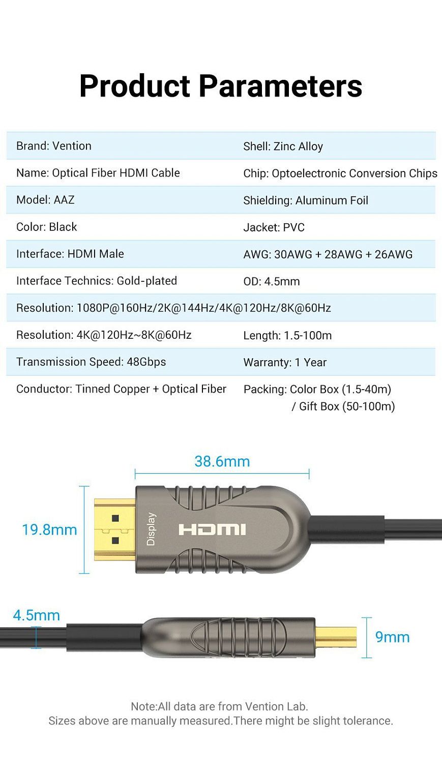 AAZBT Оптический Кабель HDMI v2.1 8K 60Hz Vention длина: 30м, цвет: черный AAZBT Оптический Кабель HDMI v2.1 8K 60Hz Vention длина: 30м, цвет: черный