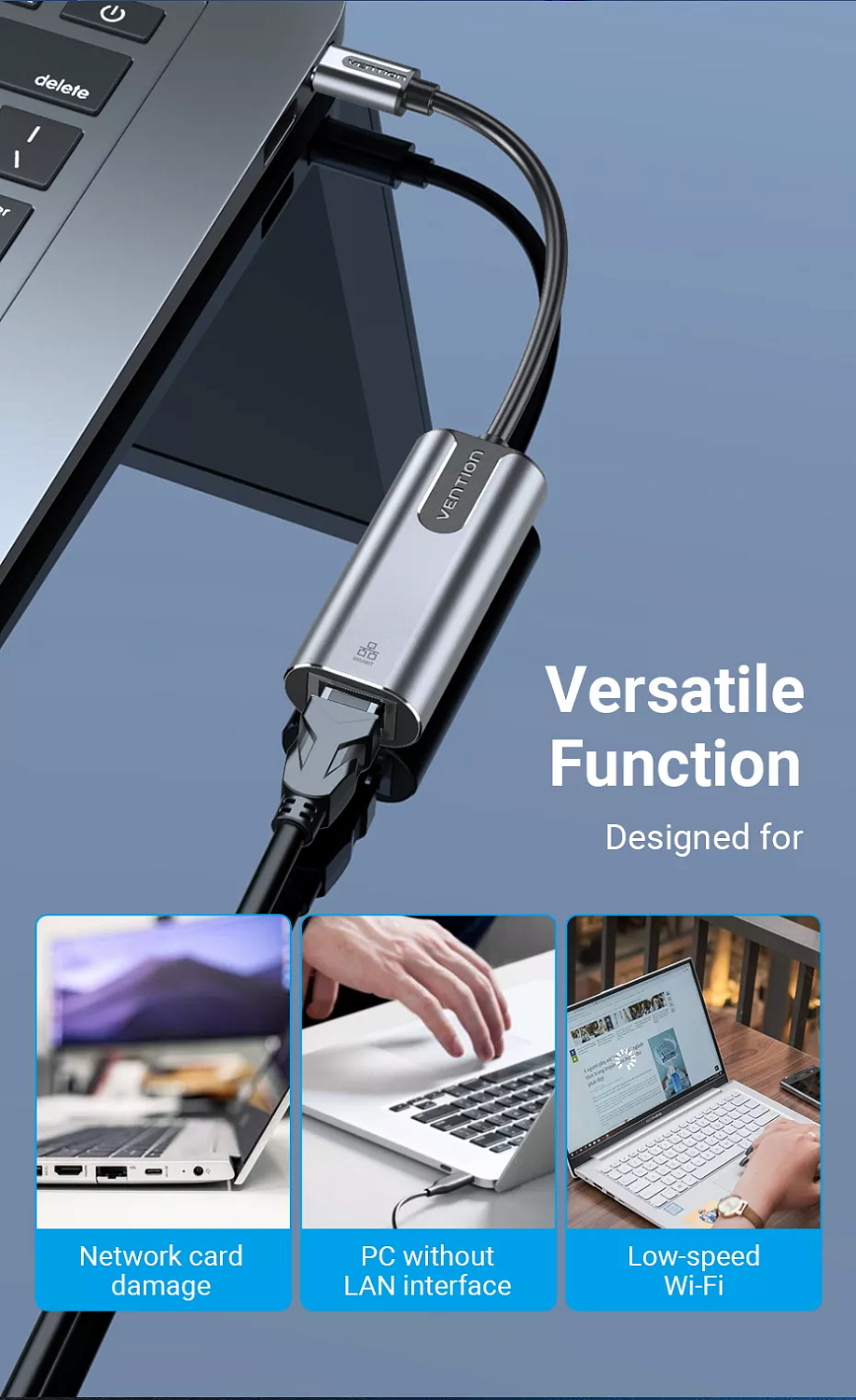 CFNHB Сетевой адаптер Vention USB Type-C - LAN 1Gbit, длина: 0.15м, цвет: серый