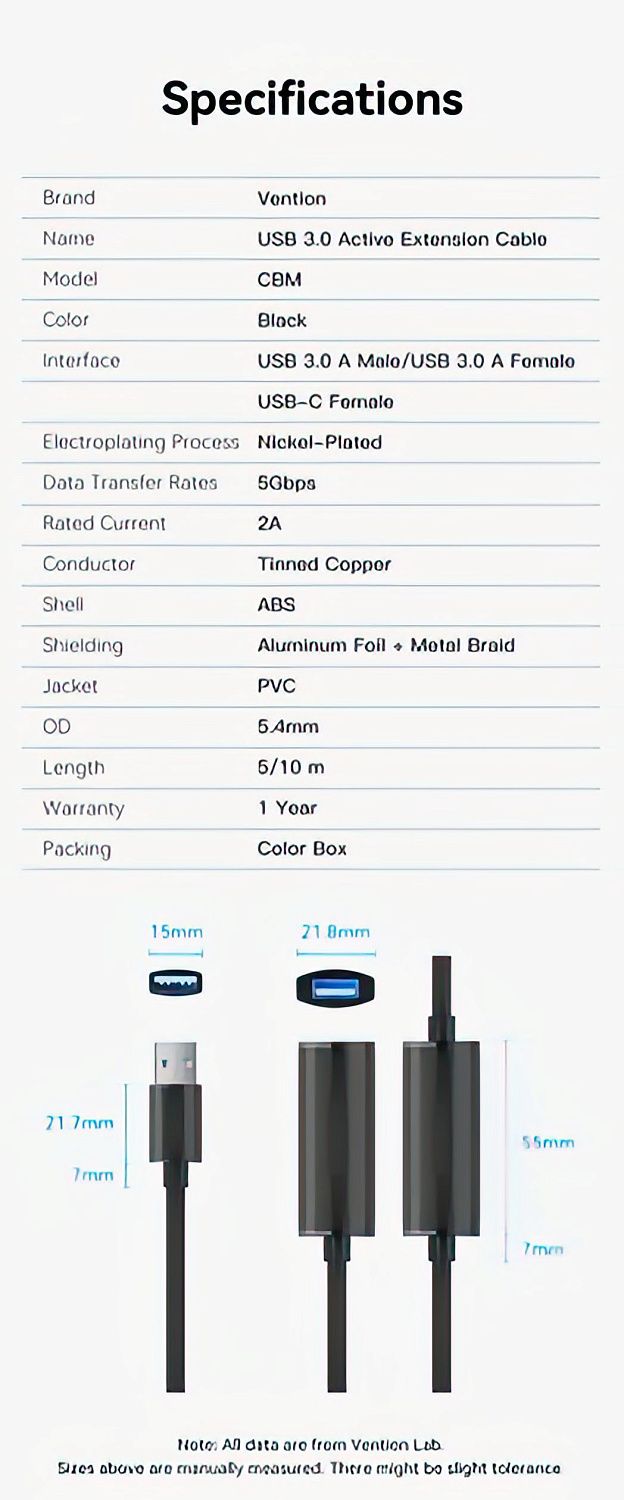 CBMBJ USB 3.0 Type-A Male to Type-A Female Active Extension Cable 5M Black CBMBJ USB 3.0 Type-A Male to Type-A Female Active Extension Cable 5M Black